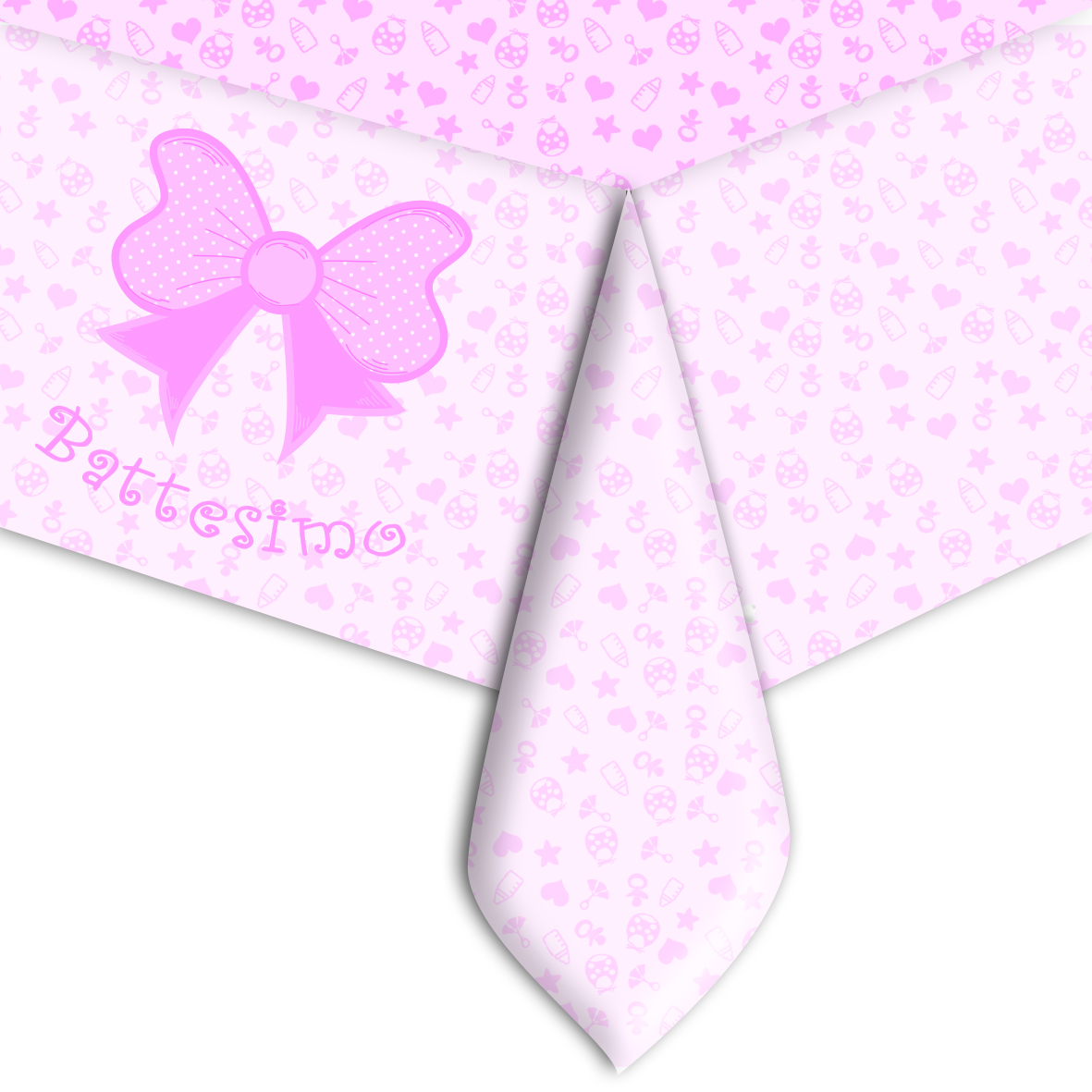 BATTESIMO ROSA DECORO FIOCCO TOVAGLIA IN PLASTICA CM.140x270 BIGPARTY