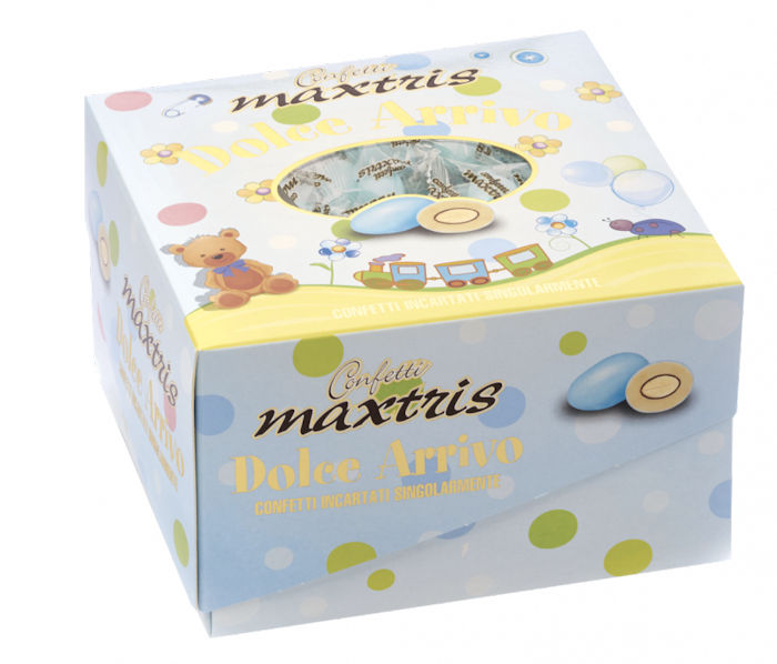 CONFETTI MAXTRIS CIOCOMANDORLA EVENTO 500gr. DOLCE ARRIVO CELESTE INCARTATI IN V