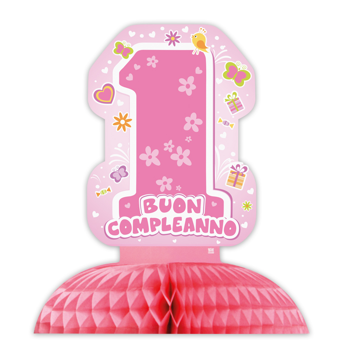 PRIMO COMPLEANNO ROSA CENTROTAVOLA CM.28x32