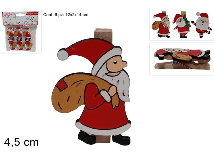 MOLLETTE IN LEGNO CON BABBO NATALE CON SACCO CM.4,5 CONF.6PZ. DUESSE