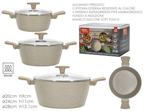 PENTOLA BATTERIA 6 PZ IN ALLUMINIO FONDO A INDUZIONE ELYSIA BEIGE 652391 GENERAL