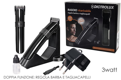 RASOIO ELETTRICO RICARICABILE 2 IN 1 BASE TAGLIACAP. REG. BARBA 517602 DICTROLUX