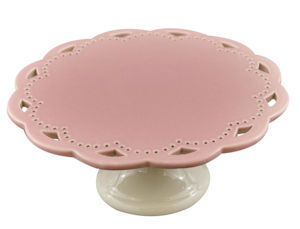 ALZATA PIATTO LISCIO IN CERAMICA CM.19x19xH.8 ROSA CON GAMBO TORTORA C.B.R