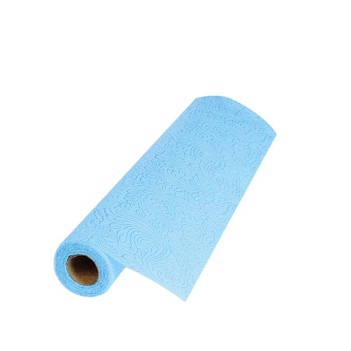 RUNNER TNT STAMPATO A RILIEVO 40 cm x 5 mt FLORAL CELESTE