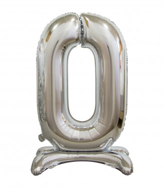 PALLONCINO MYLAR NO ELIO ARGENTO NUMERO 0 D.30 CON PIEDINI CM.76