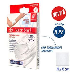 MEDICAZIONE CEROTTI GARZE STERILI COMPRESSE CM.15x15 SET.8PZ. FARMALINE