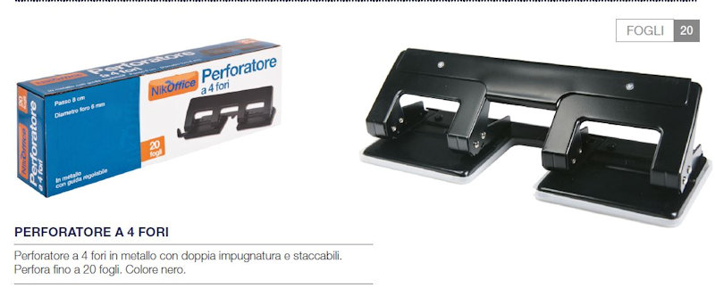PERFORATORE A 4 FORI FINO A 20 FOGLI CON REGOLATORE NIKOFFICE