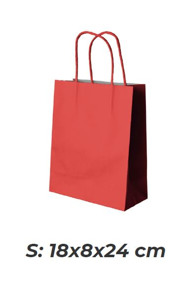 BUSTA CARTA ROSSA KRAFT CM.18x8x24 MANICO RITORTO PEZZI 25