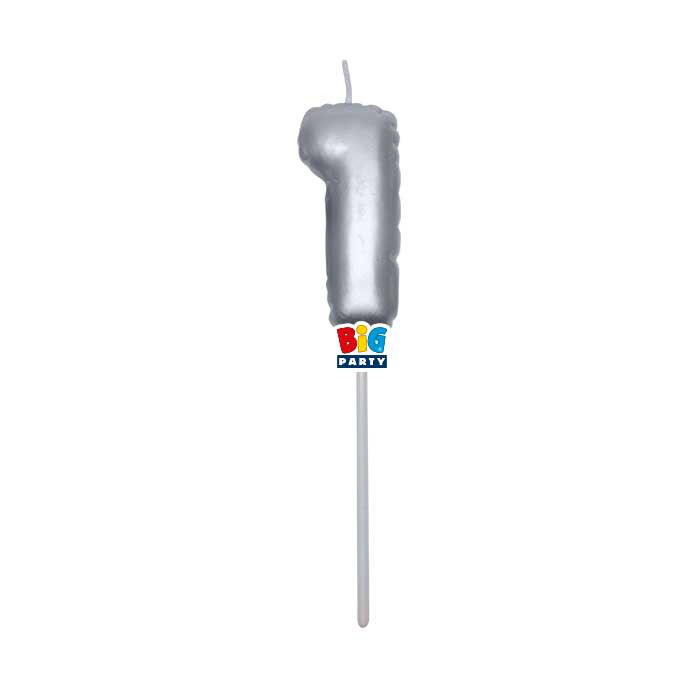 CANDELINA CERA BALLON CM.13 ARGENTO METAL N.1 BIGPARTY