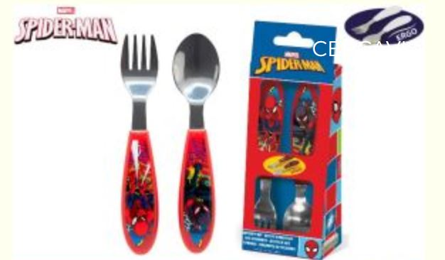 SPIDERMAN POSATE IN METALLO CUCCHIAIO E FORCHETTA SU BLISTER EOLD.