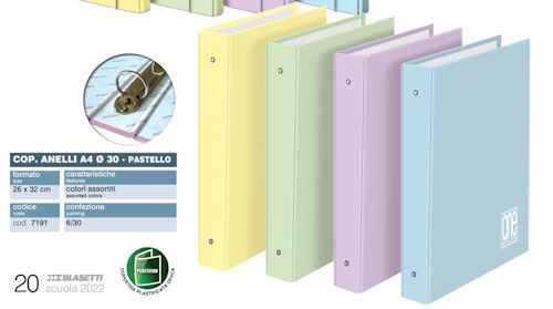 RACCOGLITORE 4 ANELLI D.30mm A4 CM.26x31 CARTONCINO ONE COLOR PASTELLO