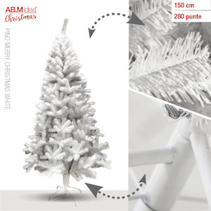 ALBERO CLASSICO BIANCO PINO MERRY CRISTMAS ALTEZZA CM.150 RAMI 280 PVC IDEA'S