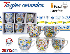 CAFFE' TAZZINE 6 PZ . BIANCHE CON DECORO VIETRESE GOOD HOME