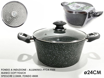 CASSERUOLA FONDO A INDUZIONE ALLUMINIO COOKSTONE CM.24 COPERCHIO VETRO MANICI 2