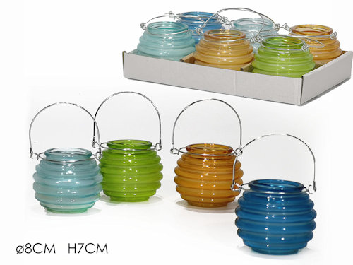 CITRONELLA IN CONTENITORE VETRO VASETTO COLOR CON APPENDINO CM.H.7xD.8 534922 GE