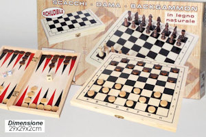 GIOCO SCACCHI DAMA E TRIA IN LEGNO CM.30x30 SCATOLATA 701823 GENERAL