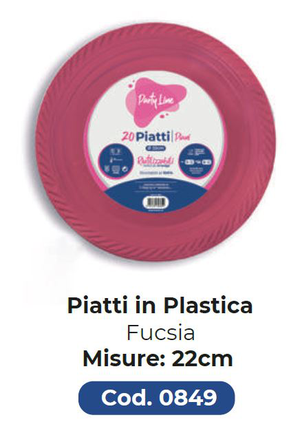 PIATTO IN PLASTICA RIUTILIZZABILE PIANO D.220 FUCSIA 20PZ PARTY LINE