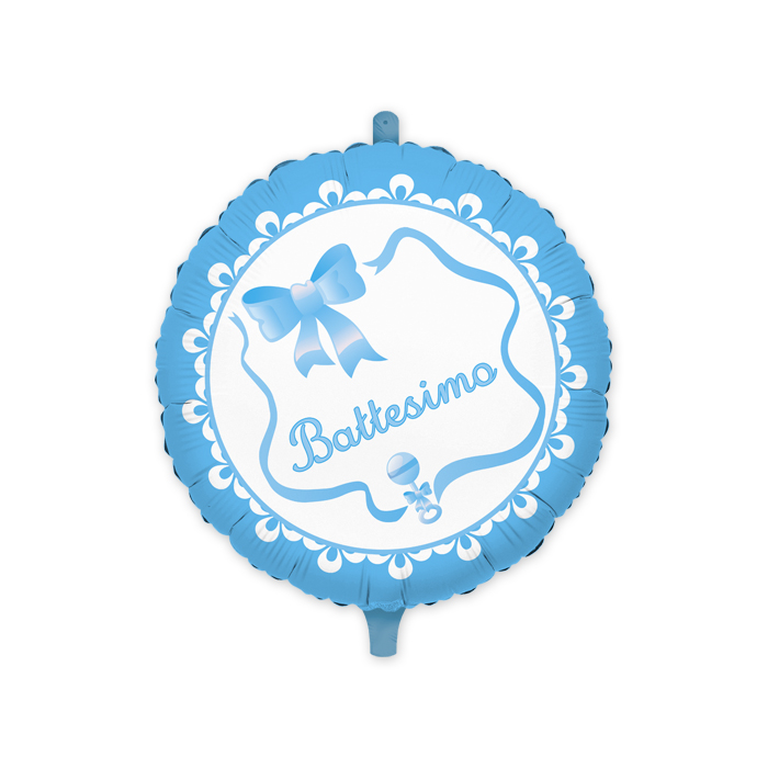 BATTESIMO CELESTE DECORO FIOCCO PALLONCINO MYLAR CM.45 TONDO BIGPARTY