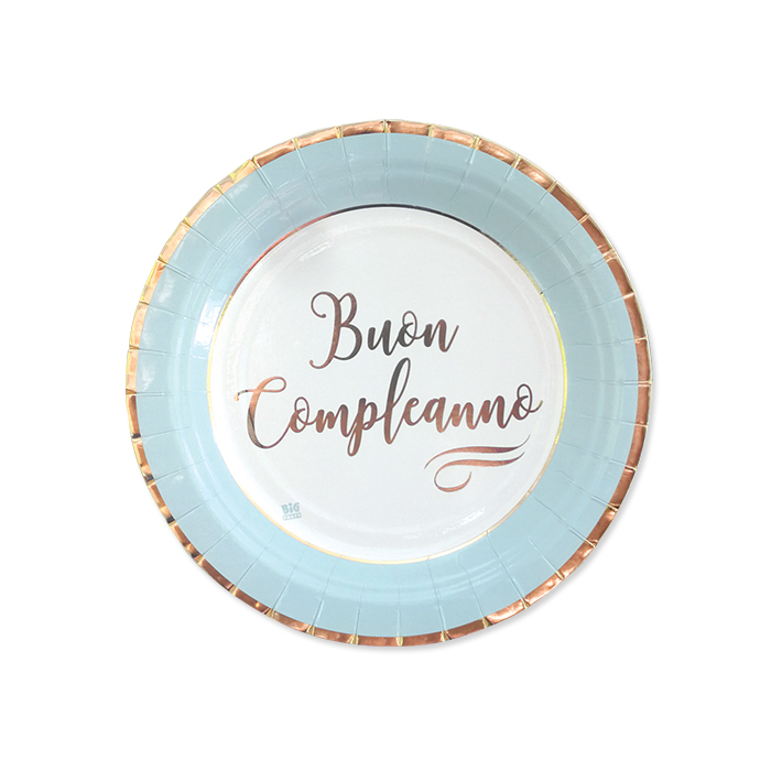 BUON COMPLEANNO CHIC CELESTE PIATTI CM.18 CONF.8 PZ. BIGPARTY