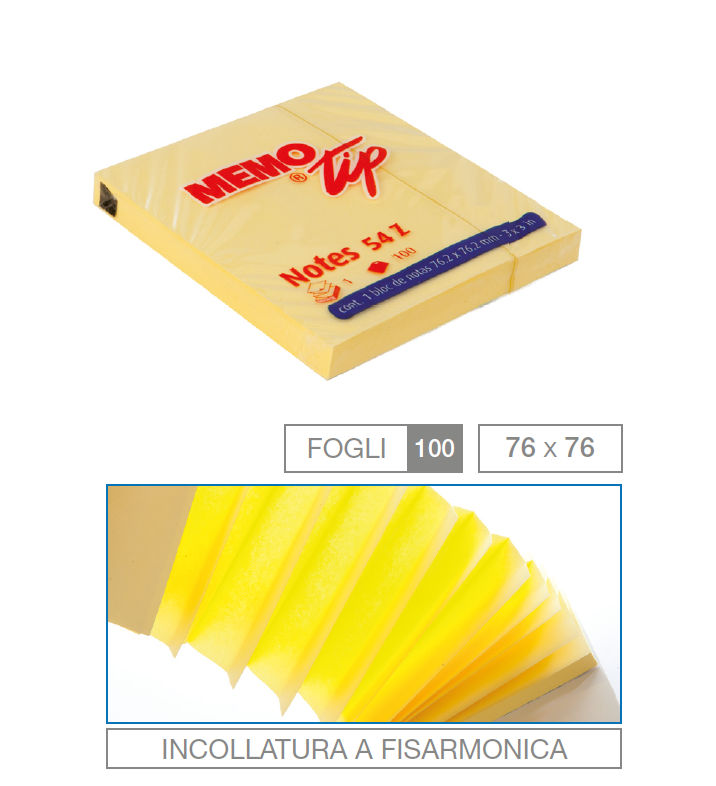 MEMO BLOCCO ADESIVO mm..76x76 GIALLO A Z FISARMONICA MY MEMO NIKOFFICE PEZZI 12