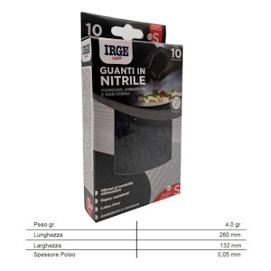 GUANTI MONOUSO IN NITRILE IRGE 10PZ. TAGLIA S NERO