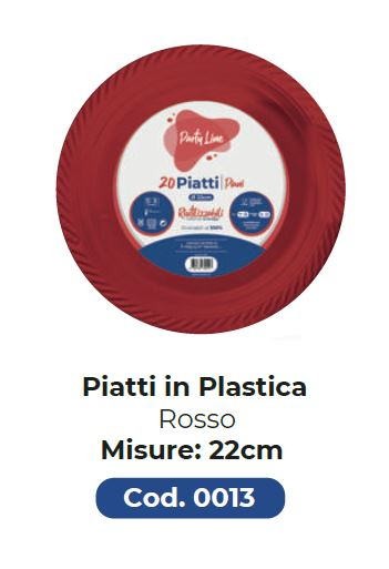 PIATTO IN PLASTICA RIUTILIZZABILE PIANO D.220 ROSSI 20PZ PARTY LINE