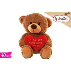 PELUCHE ORSETTO CM.40 CON CUORE ROSSO CON SCRITTE GOLDEN