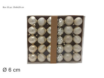 SFERE LUCIDE 6 CM. CONF. 30 PZ. IN SCATOLA BEIGE ASSORTITE DUESSE