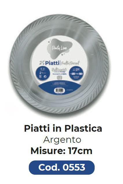 PIATTO IN PLASTICA RIUTILIZZABILE FRUTTA D.170 ARGENTO 25PZ PARTY LINE