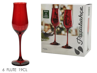 BICCHIERE CALICE FLUTE IN VETRO 190ML. SET.6PZ. ROSSI WAVY GENERAL