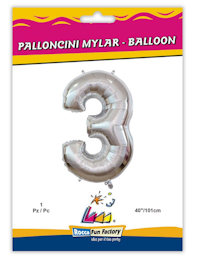 PALLONCINO MYLAR ARGENTO NUMERO 3 CM.102 D.40