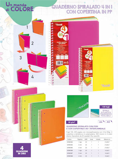 QUADERNO COPERTINA IN PPL 100FF A5 RIGATURA 5 MM 4 IN 1 NIKOFFICE