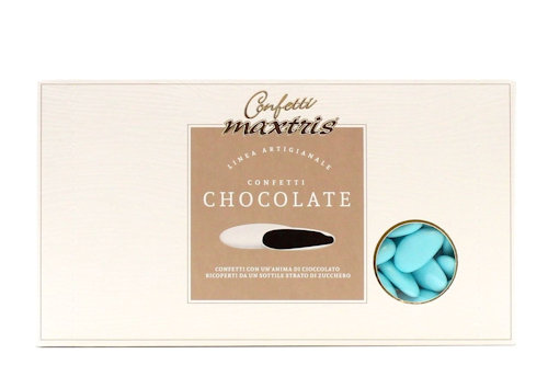 CONFETTI MAXTRIS AL CIOCCOLATO 1KG. COL. CELESTI CON ANIMA CIOCCOLATO FONDENTE