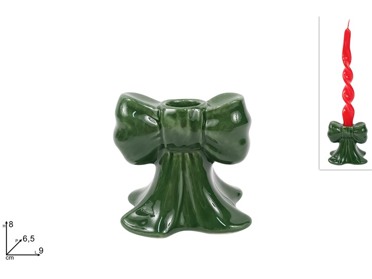 CANDELA SOLO PORTACANDELA IN CERAMICA SAGOMATO FIOCCO CM.H.8 VERDE DUESSE