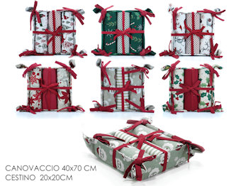 CUCINA CANNAVACCIO CM.40x70 KIT 3PZ. CON CESTINO DECORO NATALIZIO 425010 GENERAL