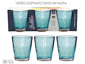 BICCHIERE ACQUA 300ML. VETRO SOFFIATO SET.3PZ. BLU 660703 GENERAL