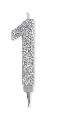 CANDELINA MAX CERA SWEETY CM.15 GLITTER ARGENTO N. 1 BIGPARTY