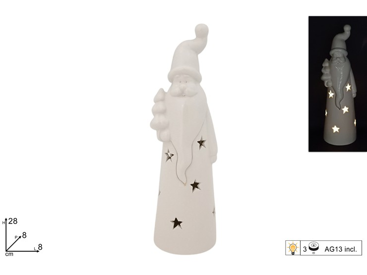 PERS. BABBO NATALE IN CERAMICA CM.H.28 CON LUCE DUESSE