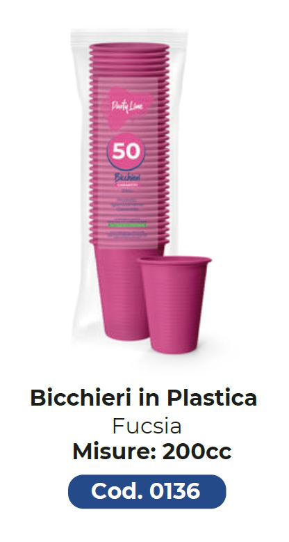 BICCHIERE IN PLASTICA RIUTILIZZABILE 200CC FUSCIA 50PZ PARTY LINE