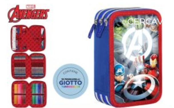 ASTUCCIO SCUOLA 3 ZIP AVENGERS 12+18 FILA + ACCESSORI EOLD.