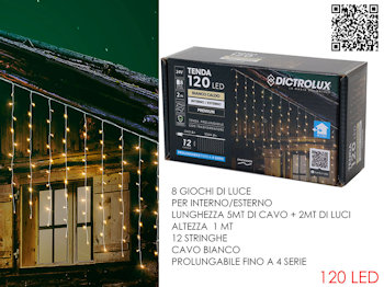 TENDA 120 LED MT.2+5 CAVO H.1MT.. BIANCA CALDA PROLUNGABILE E PROGRAM 450447 G