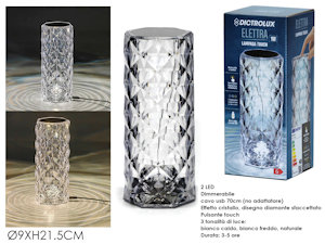 LAMPADA IN VETRO CILINDRO CM.D9xH.21 CON ACCENSIONE TOUCH RICARICAILE 879200 DIC