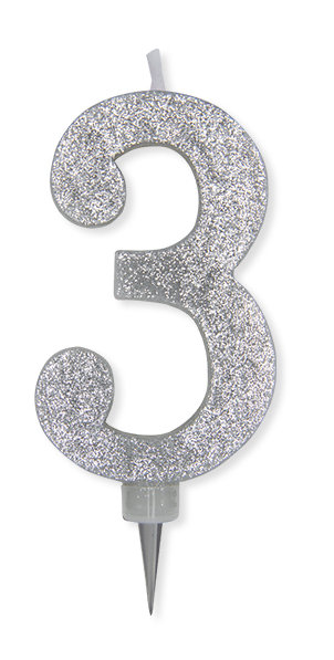CANDELINA MAX CERA SWEETY CM.15 GLITTER ARGENTO N. 3 BIGPARTY