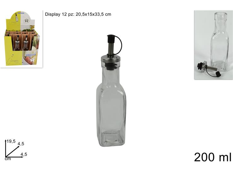 BOTTIGLIA IN VETRO PER OLIO O ACETO 200ML. CON DOSATORE DUESSE