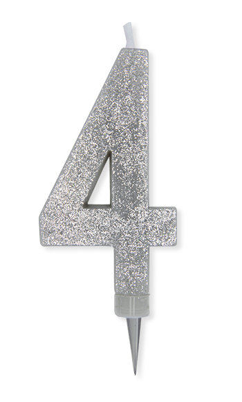 CANDELINA MAX CERA SWEETY CM.15 GLITTER ARGENTO N. 4 BIGPARTY