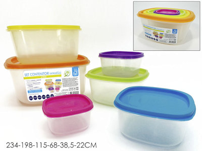 CONTENITORE IN PLASTICA ERMETICO QUADRATO SET CONF. 6PZ. MISURE ASS. 572308 GENE