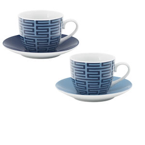 CAFFE' TAZZINE SET 6 PZ. CON PIATTINI CON DECORO AZZURRO CAIRO 1646078 KASAVIVA