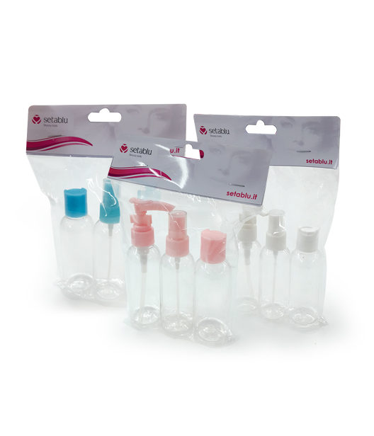 MAKE UP FLACONI DA VIAGGIO KIT 3PZ CON DOSATORE SETABLU
