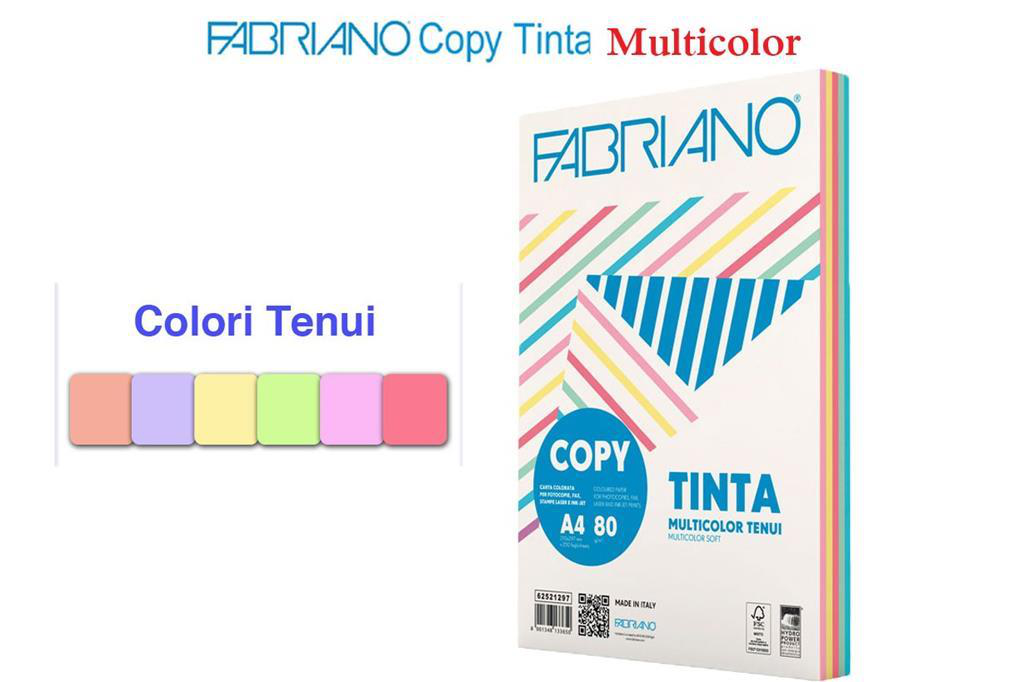 RISMA CARTA A4 80GR. 5 COLORI TINTE TENUI 250FF. FABRIANO 625