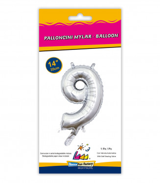 PALLONCINO MYLAR  cm.36 NUMERO ARGENTO 9